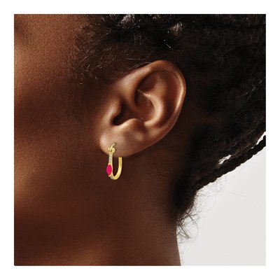 10K Yellow Gold 1/20 ct tw 15mm Ruby & Diamond Hoop Earrings – view 3