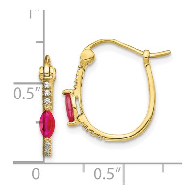 10K Yellow Gold 1/20 ct tw 15mm Ruby & Diamond Hoop Earrings – view 4