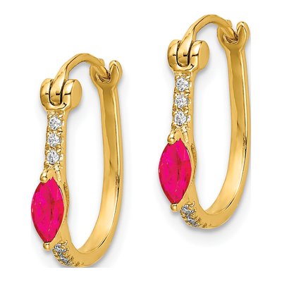 14K Yellow Gold 1/20 ct tw 15mm Ruby & Diamond Hoop Earrings – view 3