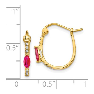 14K Yellow Gold 1/20 ct tw 15mm Ruby & Diamond Hoop Earrings – view 5