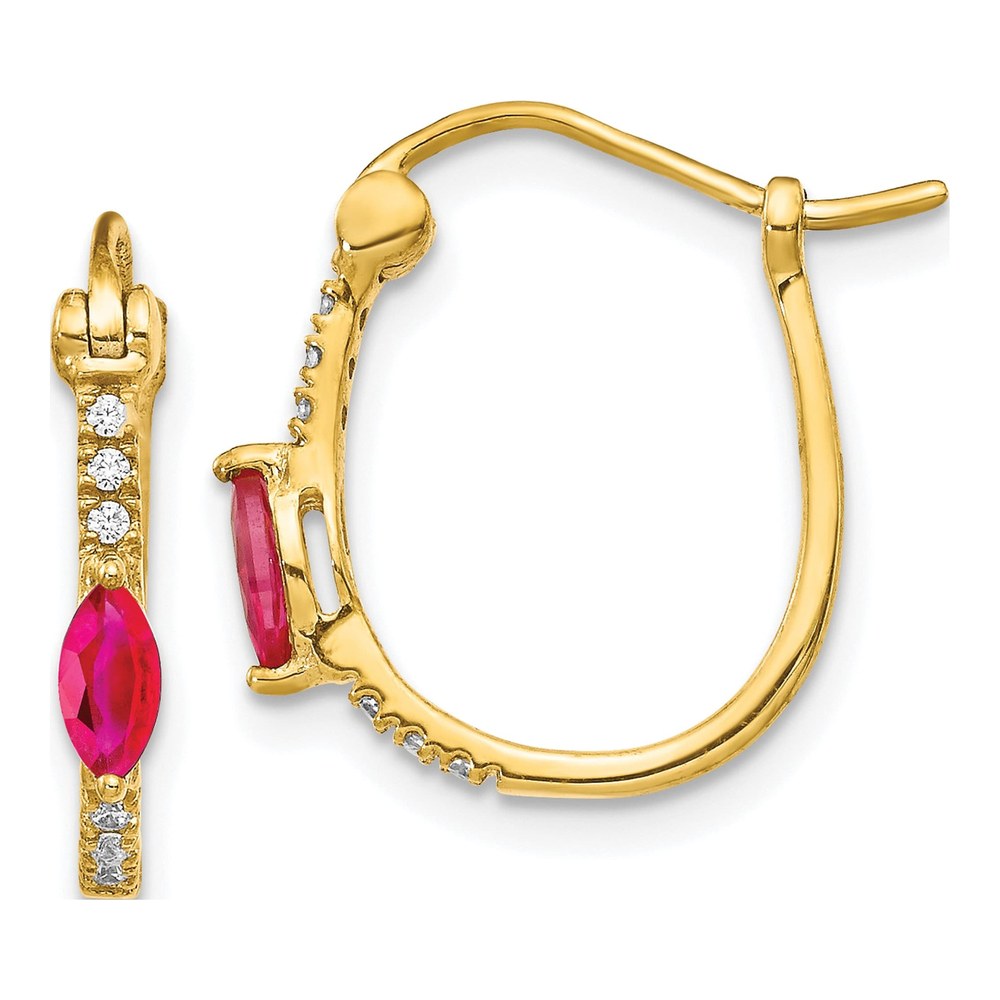 14K Yellow Gold 1/20 ct tw 15mm Ruby & Diamond Hoop Earrings