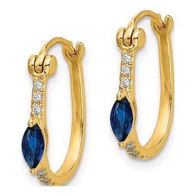 14K Yellow Gold 1/20 ct tw 15mm Sapphire & Diamond Hoop Earrings – view 2