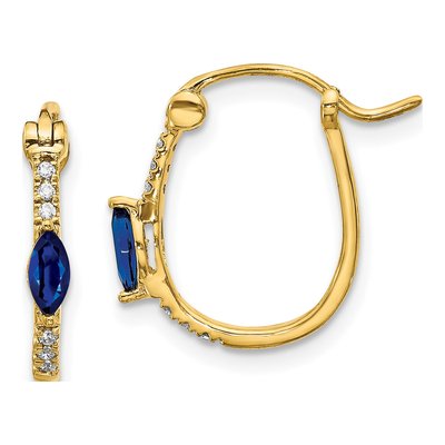 14K Yellow Gold 1/20 ct tw 15mm Sapphire & Diamond Hoop Earrings