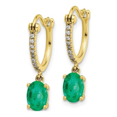 14K Yellow Gold 1/10 ct tw 21mm Emerald & Diamond Hoop Earrings – view 2