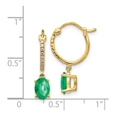 14K Yellow Gold 1/10 ct tw 21mm Emerald & Diamond Hoop Earrings – view 4