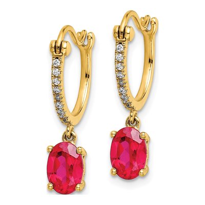 14K Yellow Gold 1/10 ct tw Ruby & Diamond Dangle Earrings – view 2