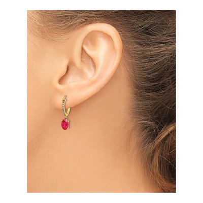 14K Yellow Gold 1/10 ct tw Ruby & Diamond Dangle Earrings – view 3