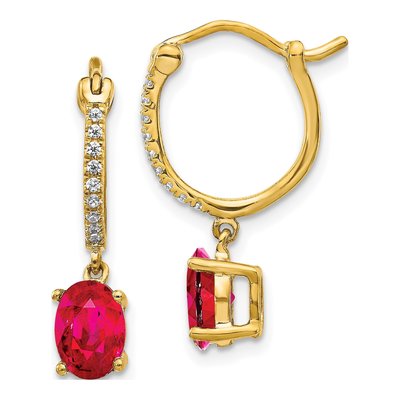 14K Yellow Gold 1/10 ct tw Ruby & Diamond Dangle Earrings