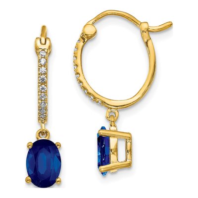 14K Yellow Gold 1/10 ct tw 23mm Sapphire & Diamond Hoop Earrings