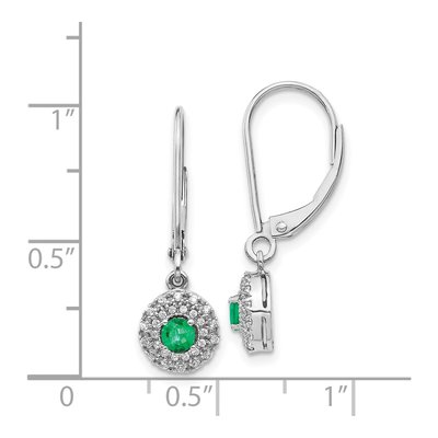 14K White Gold 1/5 ct tw Emerald & Diamond Halo Leverback Earrings – view 4