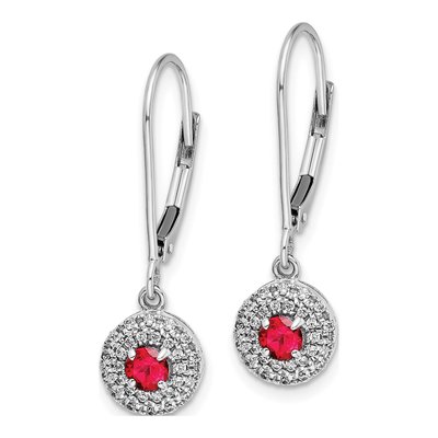 14K White Gold 1/5 ct tw Ruby & Diamond Halo Leverback Earrings – view 3