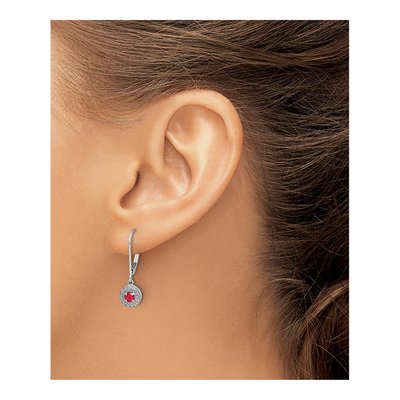 14K White Gold 1/5 ct tw Ruby & Diamond Halo Leverback Earrings – view 4