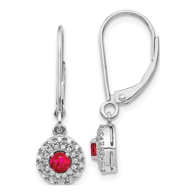 14K White Gold 1/5 ct tw Ruby & Diamond Halo Leverback Earrings