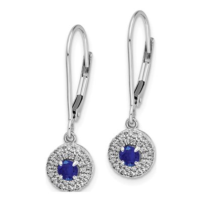 14K White Gold 1/5 ct tw Sapphire & Diamond Halo Leverback Earrings – view 2