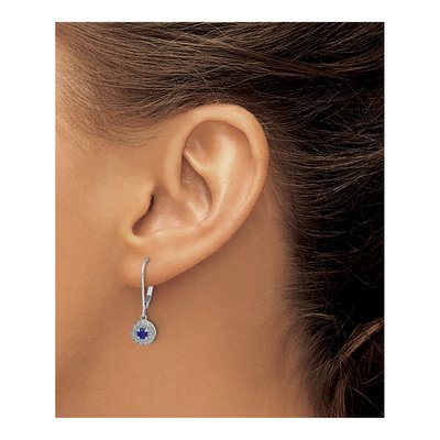14K White Gold 1/5 ct tw Sapphire & Diamond Halo Leverback Earrings – view 3