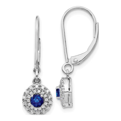 14K White Gold 1/5 ct tw Sapphire & Diamond Halo Leverback Earrings