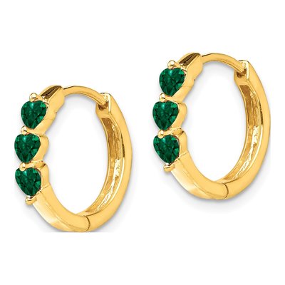 14K Yellow Gold Lab-Created Emerald Huggie Hoop Earrings – view 3