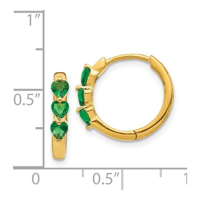 14K Yellow Gold Lab-Created Emerald Huggie Hoop Earrings – view 5