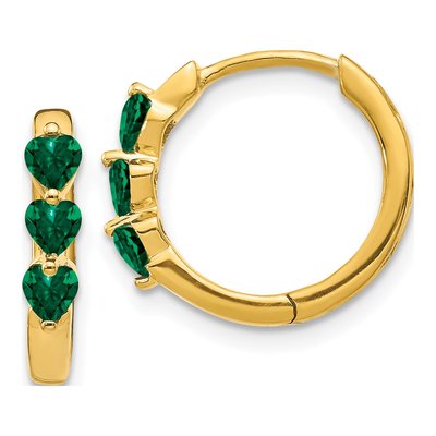 14K Yellow Gold Lab-Created Emerald Huggie Hoop Earrings
