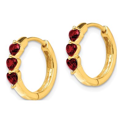 10K Yellow Gold Lab-Created Ruby Heart Huggie Hoop Earrings – view 3