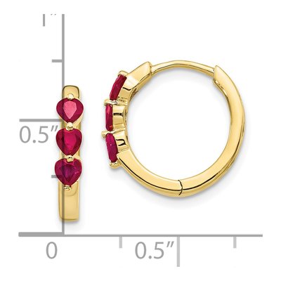 10K Yellow Gold Lab-Created Ruby Heart Huggie Hoop Earrings – view 5