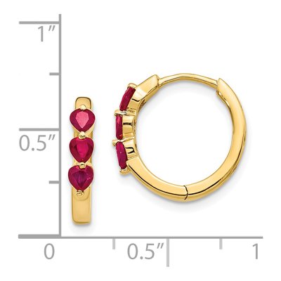 14K Yellow Gold Lab-Created Ruby Heart Huggie Hoop Earrings – view 4