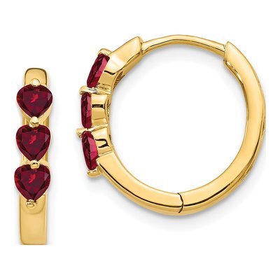 14K Yellow Gold Lab-Created Ruby Heart Huggie Hoop Earrings