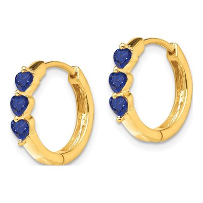 14K Yellow Gold Lab-Created Sapphire Heart Huggie Hoop Earrings – view 2