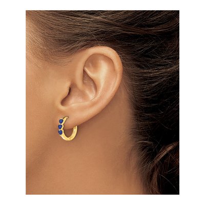14K Yellow Gold Lab-Created Sapphire Heart Huggie Hoop Earrings – view 3
