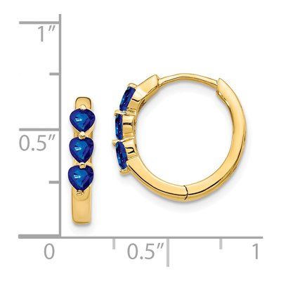 14K Yellow Gold Lab-Created Sapphire Heart Huggie Hoop Earrings – view 4