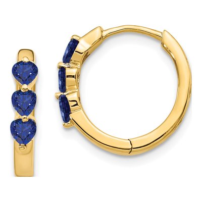 14K Yellow Gold Lab-Created Sapphire Heart Huggie Hoop Earrings