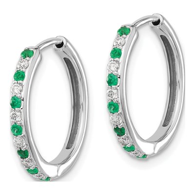 14K White Gold Lab-Grown Diamond Lab-Created Emerald Hoop Earrings – view 2