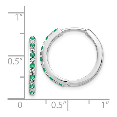 14K White Gold Lab-Grown Diamond Lab-Created Emerald Hoop Earrings – view 4