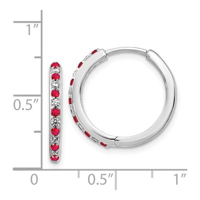 14K White Gold 1/6 ct tw 18mm Ruby & Diamond Huggie Hoop Earrings – view 5
