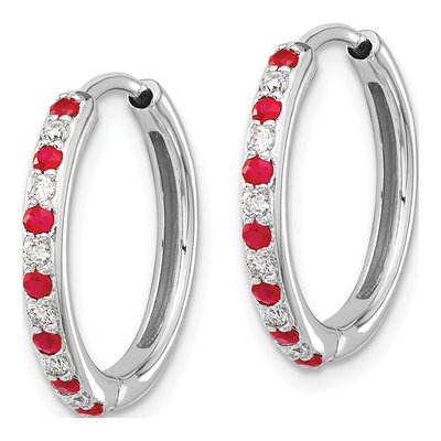 14K White Gold Lab-Grown Diamond & Lab-Created Ruby Hoop Earrings – view 3