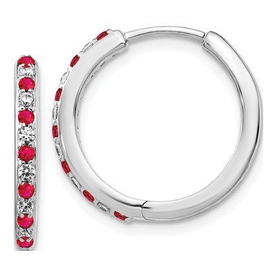 14K White Gold Lab-Grown Diamond & Lab-Created Ruby Hoop Earrings
