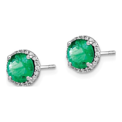 14K White Gold 1/7 ct tw 6.8mm Round Emerald & Diamond Halo Stud Earrings – view 2