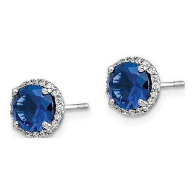 14K White Gold 1/8 ct tw 6mm Round Sapphire & Diamond Halo Stud Earrings – view 3