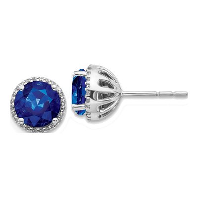 14K White Gold 1/8 ct tw 6mm Round Sapphire & Diamond Halo Stud Earrings