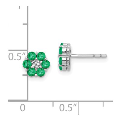 10K White Gold 2.3mm Round Emerald & Diamond Floral Stud Earrings – view 4