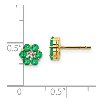10K Yellow Gold 2.3mm Round Emerald & Diamond Floral Button Stud Earrings – view 4