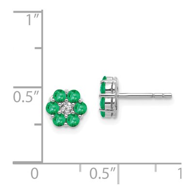 14K White Gold 2.3mm Round Emerald & Diamond Floral Stud Earrings – view 5