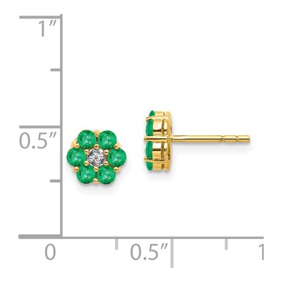 14K Yellow Gold 2.3mm Round Emerald & Diamond Floral Stud Earrings – view 5