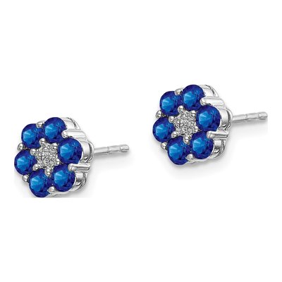 10K White Gold 2.3mm Round Sapphire & Diamond Floral Stud Earrings – view 3