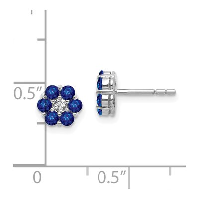10K White Gold 2.3mm Round Sapphire & Diamond Floral Stud Earrings – view 5