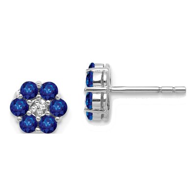 10K White Gold 2.3mm Round Sapphire & Diamond Floral Stud Earrings