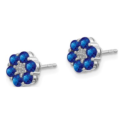 14K White Gold 2.3mm Round Sapphire & Diamond Floral Stud Earrings – view 3