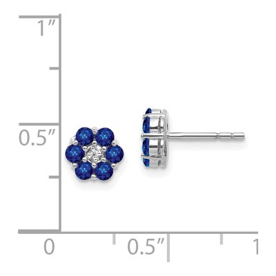 14K White Gold 2.3mm Round Sapphire & Diamond Floral Stud Earrings – view 5