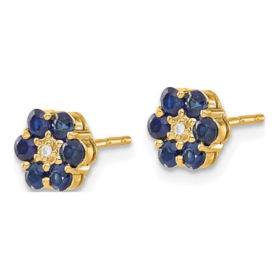 14K Yellow Gold Sapphire & Diamond Floral Earrings – view 3