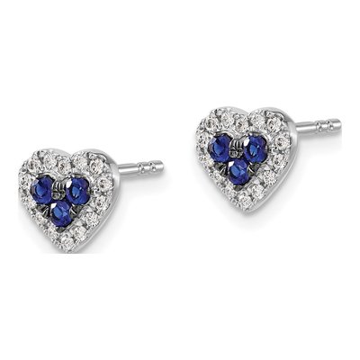 14K White Gold 1/7 ct tw 1.9mm Round Sapphire & Diamond Halo Heart Stud Earrings – view 2